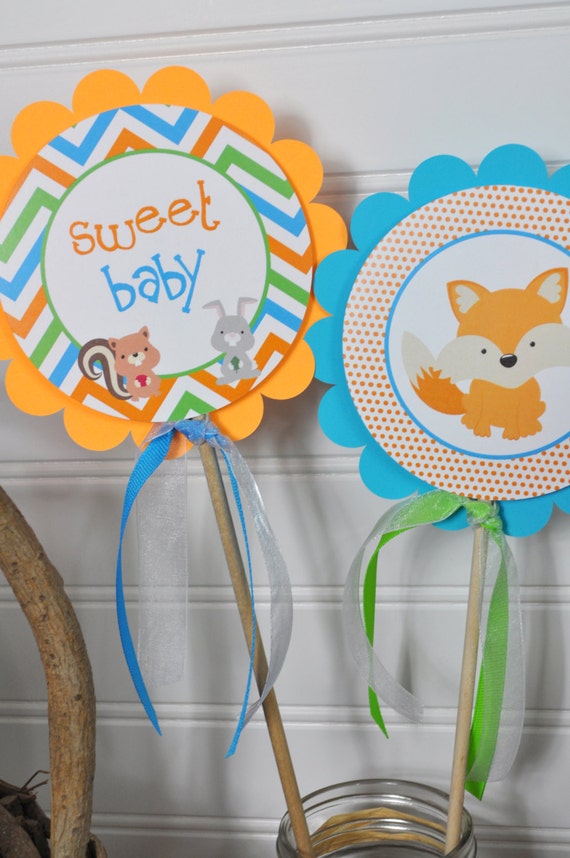 Woodland Baby Shower CENTERPIECE STICKS, Woodland Animals, Foxy Mama