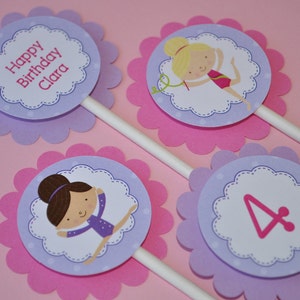 Girls Birthday Cupcake Toppers Gymnastic Cupcake Toppers Gymnastics, Tumbling Birthday Party Decorations Set of 12 image 1