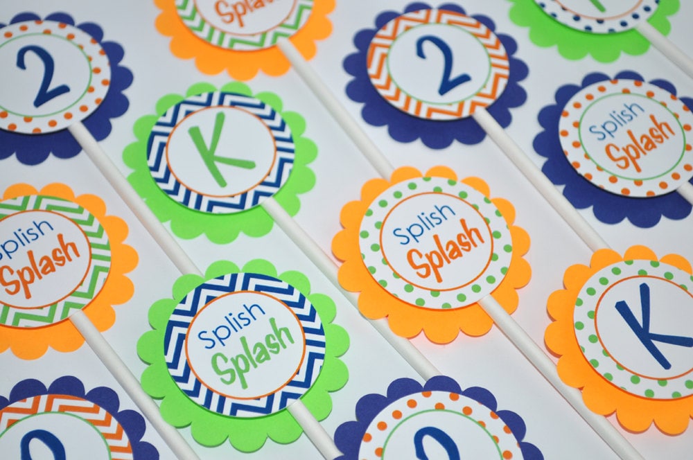 Boys Birthday Cupcake Toppers 1st Birthday Party Chevron