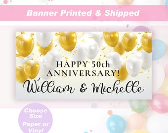 Wedding Anniversary Banner Happy Anniversary Banner Gold Personalized Custom Sign Customized Names and Year Anniversary Printed
