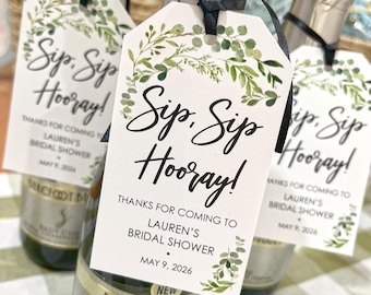 Bridal Shower Favor Tags for Mini Wine Bottles Wedding Shower Favors Mini Champagne Tags Personalized Wedding Tags Greenery Leaf