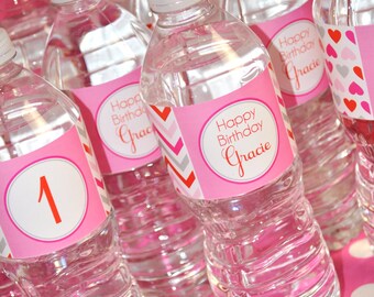 Valentine's Day Water Bottle Labels, Valentine Birthday, Valentine's Day 1st Birthday Party, February Birthday Party Decorations - Set of 10