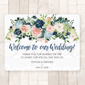 Wedding Welcome Bag Gable Box Stickers Wedding Out Of Town Guest Thank You Stickers Bridal Shower Sticker Navy Blue Pink Floral - Set of 12