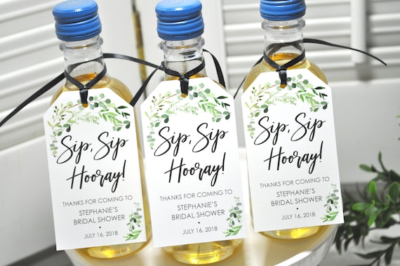Bridal Shower Favor Tags for Mini Wine Bottles, Wedding Favors, Mini Champagne Tags, Personalized Wedding Tags Greenery Leaf - Set of 12 Il_570xn