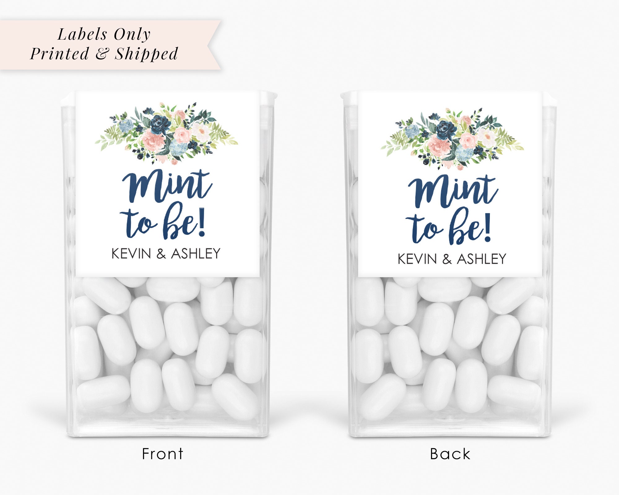 Wedding Favors Tic Tac Labels Mint To Be Navy Blue Floral Wedding Favors, Bridal Shower Favor Engagement Party Favor - Set of 24 Labels