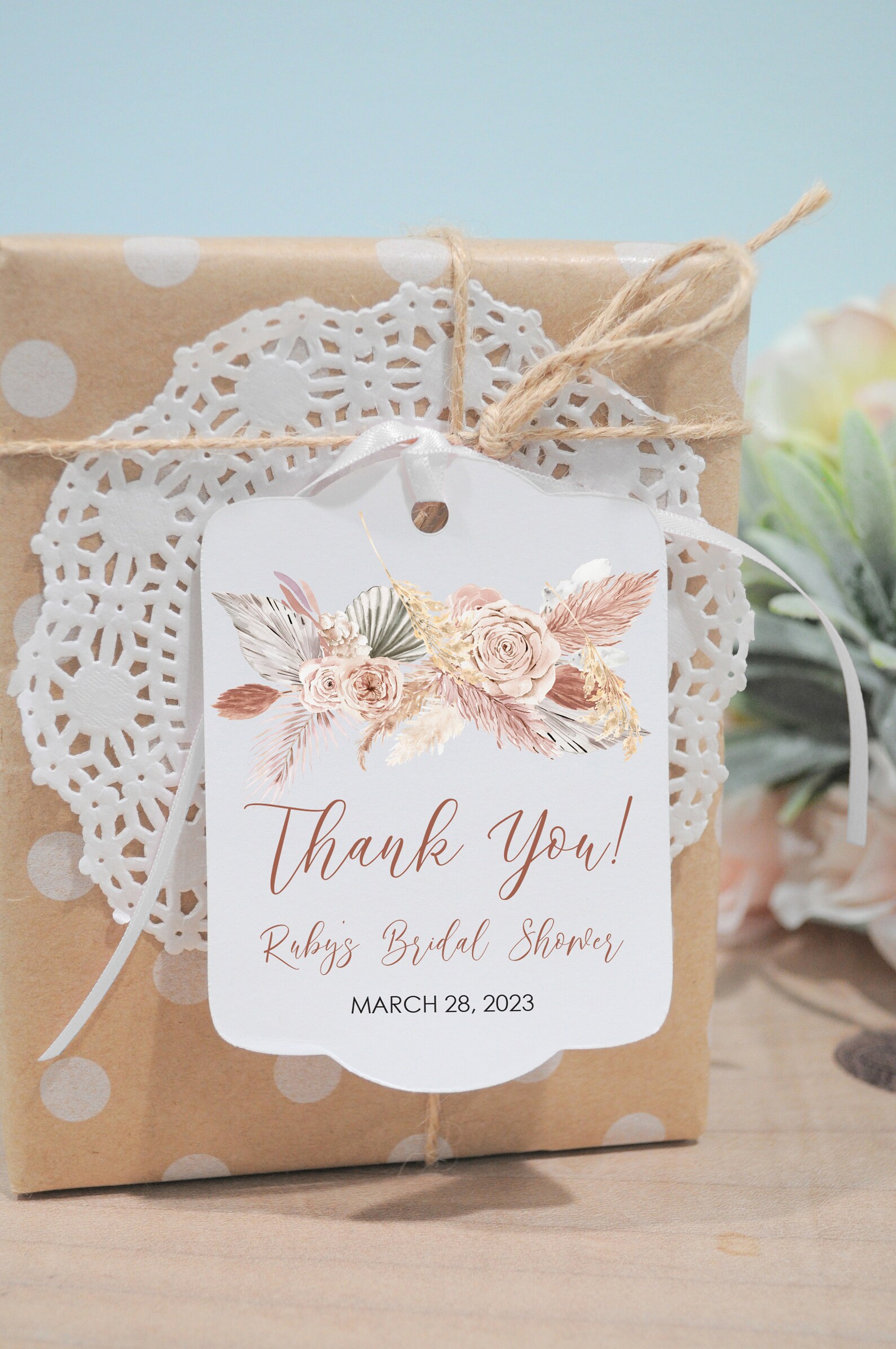 Bridal Shower Favor Thank You Tags Boho Floral Pampas Grass, Wedding ...