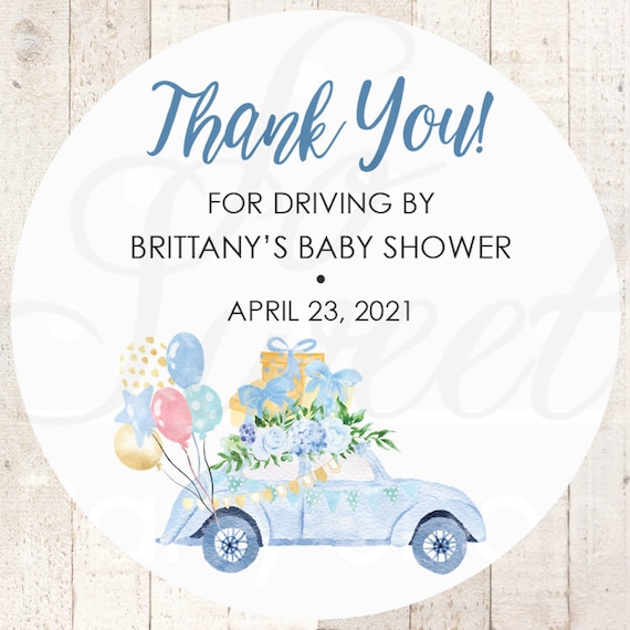 Drive By Baby Shower Stickers Boy Baby Shower Thank You Stickers, Favor
