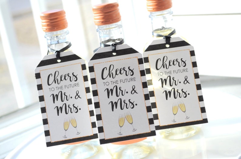 Wedding Favors, Bridal Shower Favors, Champagne Tags, Mini Wine Bottle Favor Tags, Thank You Tags, Cheers to the Future Mr & Mrs Set of 12 image 2