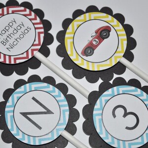 Boys Birthday Cupcake Toppers Chevron Birthday Decorations, Race Car ...