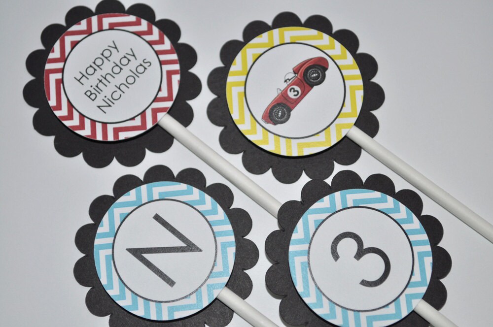 Boys Birthday Cupcake Toppers Chevron Birthday Decorations | Etsy