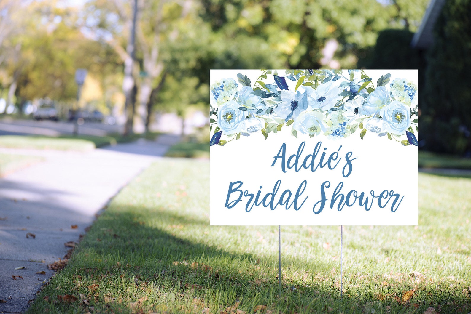 Bridal Shower Yard Sign Blue Floral Bridal Shower Lawn Sign Etsy