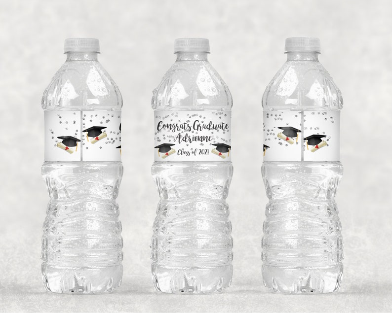 Personalized Graduation Drink Labels Graduation Water Bottle Labels Class of 2021 Congrats Grad Set of 10 Waterproof Water Bottle Wraps