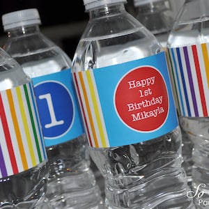 Rainbow Water Bottle Labels - Rainbow Birthday Party Decorations - Personalized Water Bottle Labels - Set of 10