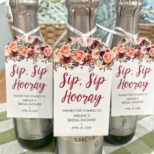 Bridal Shower Favors Tags for Mini Wine Bottles Sip Sip Hooray Wedding Shower Favors Mini Champagne Tags Fall Floral 画像 2