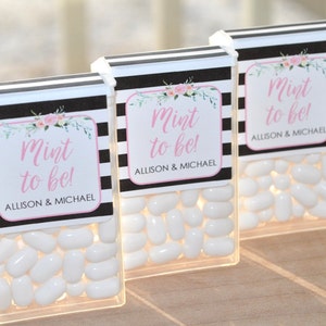 Bridal Shower Favors, Tic Tac Labels Mint To Be, Wedding Favors, Bachelorette Party, Personalized Favors, Black & Floral Set of 24 Labels image 3