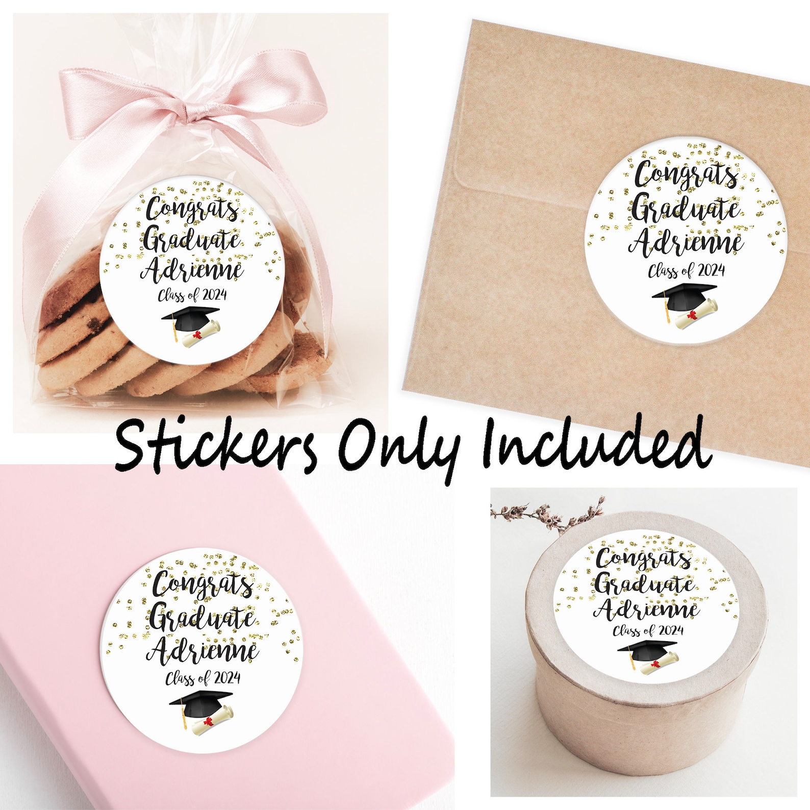 Graduation Party Favor Stickers Congrats Grad Class of 2024 Gold ...