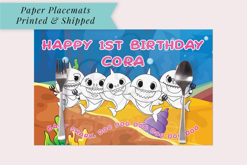 Baby Shark 1st Birthday Party Paper Placemat Coloring Activity Etsy