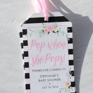 Baby Shower Favor Tags for Mini Wine Bottles, Baby Shower Favors Mini Champagne Tags, Personalized Tags Pop When She Pops Set of 12 image 5