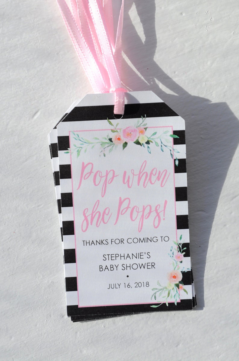 Baby Shower Favor Tags for Mini Wine Bottles, Baby Shower Favors Mini Champagne Tags, Personalized Tags Pop When She Pops Set of 12 image 5