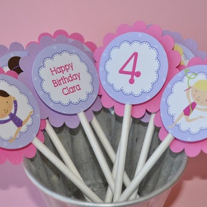 Girls Birthday Cupcake Toppers Gymnastic Cupcake Toppers Gymnastics, Tumbling Birthday Party Decorations Set of 12 image 2