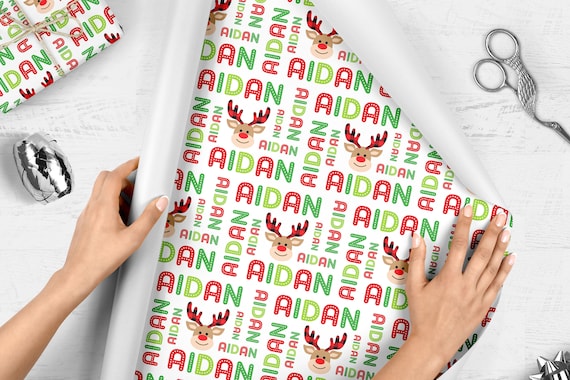Personalized Christmas Gift Wrap, Reindeer Boy Personalized Name Wrapping Paper, Gift Wrap Sheets, Holiday Wrapping Paper, Unique Christmas Il_570xn