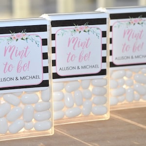 Bridal Shower Favors, Tic Tac Labels Mint To Be, Wedding Favors, Bachelorette Party, Personalized Favors, Black & Floral Set of 24 Labels image 1