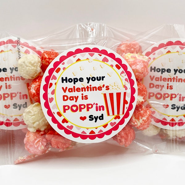 Valentines Day Popcorn Bags with Personalized Stickers Poppin Valentines Day School Kids Classroom Valentine's Day Party Exchange