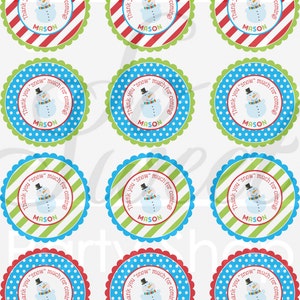 Snowman Birthday Favor Sticker Labels Winter Onederland Birthday Party Decorations Christmas Party Stickers Set of 24 image 2