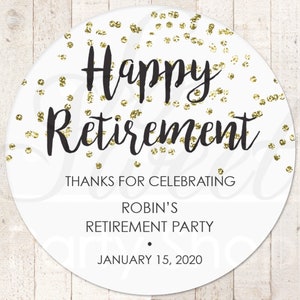 Retirement Favor Stickers, Retirement Party Gold Confetti Happy Retirement Stickers Favor Tag Labels, Goodie Bag Stickers Treats Set of 24 image 2