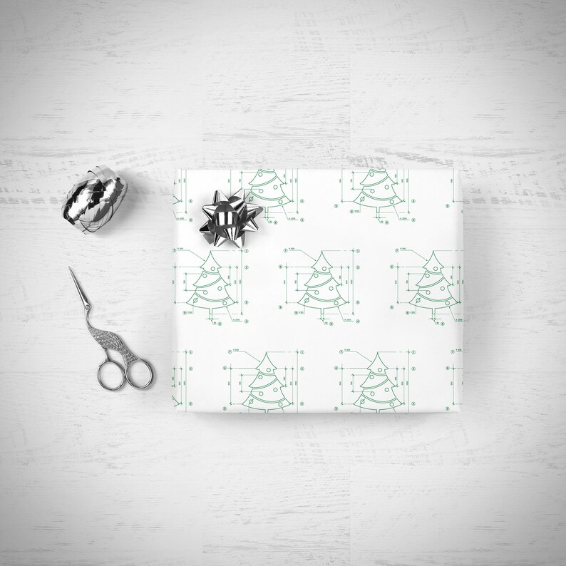 Engineer Architect Christmas Wrapping Paper, Holiday Gift Wrap, Unique Geek Gift Wrap Sheets, Christmas Tree Gift Wrap, Funny Christmas Gift image 3