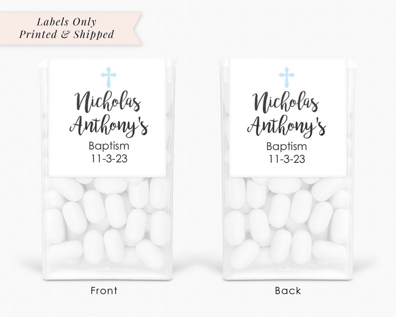 Baptism Party Favors, Tic Tac Labels Mint Favors, Mint Favors, Cross Girls Baptism, Personalized Party Favors Set of 24 Labels image 2