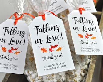 Fall Wedding Favor Tags Falling In Love Favor Tags Wedding Thank You Tags Party Favors Personalized Favors - Set of 12