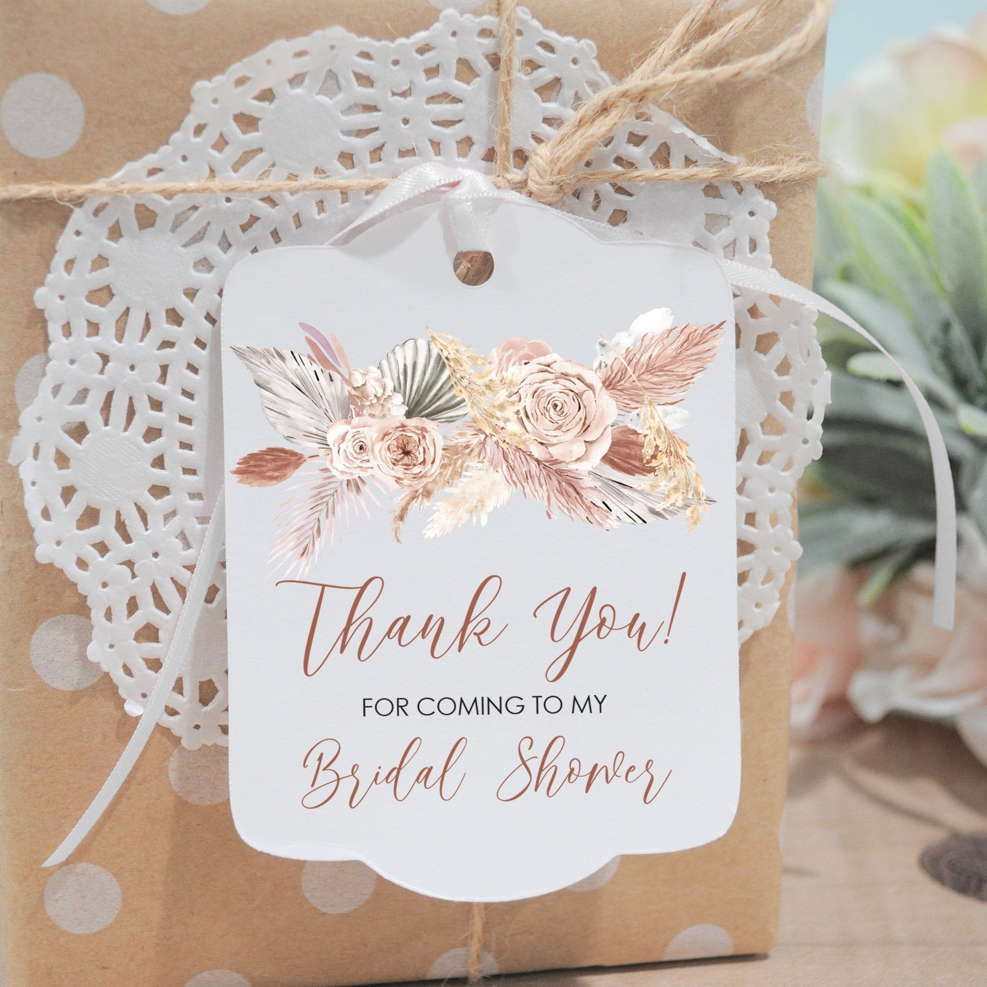 Bridal Shower Favor Tags Thank You Tags Boho Floral Pampas Grass Bridal ...
