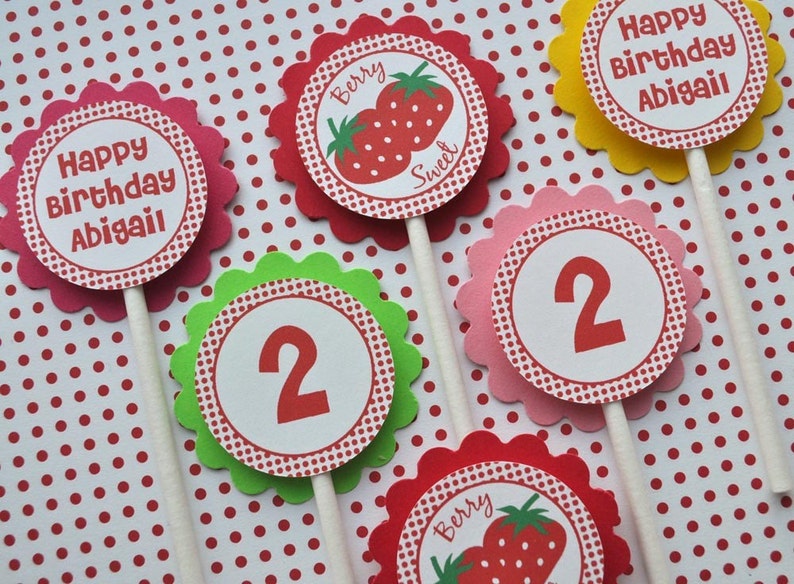 Strawberry Birthday Water Bottle Labels Personalized Berry Sweet Birthday Party Girls Birthday Party Decorations Set of 10 image 4