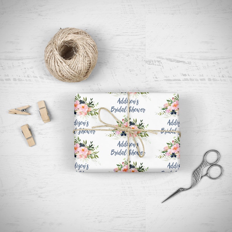 Bridal Shower Wrapping Paper Pink Blush Navy Floral Etsy