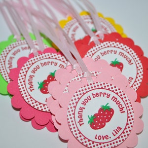 Strawberry Birthday Favor Tags - Thank You Tags - Strawberry Birthday Party - Girls Birthday Party Decorations - 1st Birthday - Set of 12