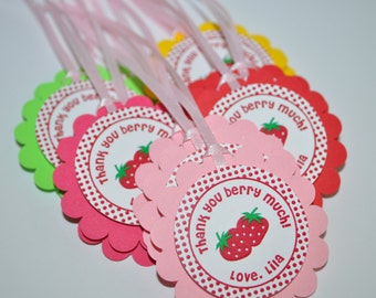 Strawberry Birthday Favor Tags - Thank You Tags - Strawberry Birthday Party - Girls Birthday Party Decorations - 1st Birthday - Set of 12