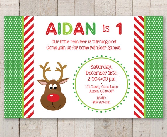 reindeer 1st birthday invitations holiday winter birthday party