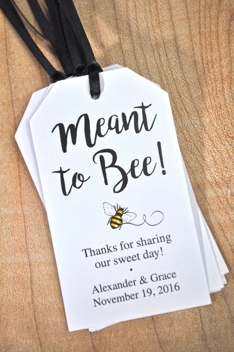 Meant To Bee Wedding Favor Tags, Bridal Shower Favor Tags, Thank You Tags, Bumble Bee Party Favors, Personalized Wedding Set of 12 Tags image 3