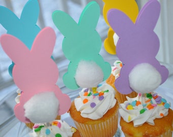 Easter Cupcake Toppers, Easter Bunny Cotton Tail Easter Party Decorations, Some Bunny is One Party - Set of 10