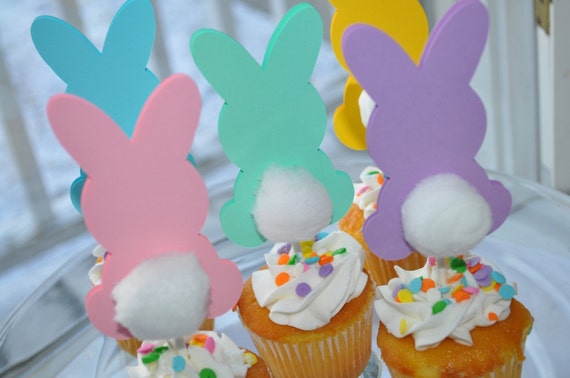 Easter Cupcake Toppers, Easter Bunny Cotton Tail Easter Party Decorations, Some Bunny is One Party - Set of 10 Il_570xn