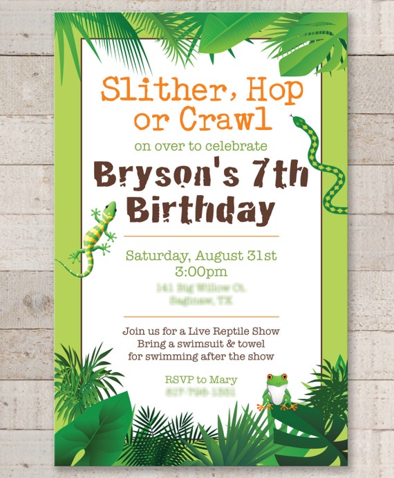 Reptile Birthday Invitations Safari Jungle Bugs Insects Etsy