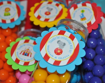 Circus Party Favor Tags - Carnival Birthday - Circus Birthday Party Decorations - Kids Circus Party Favor Tags - Set of 12