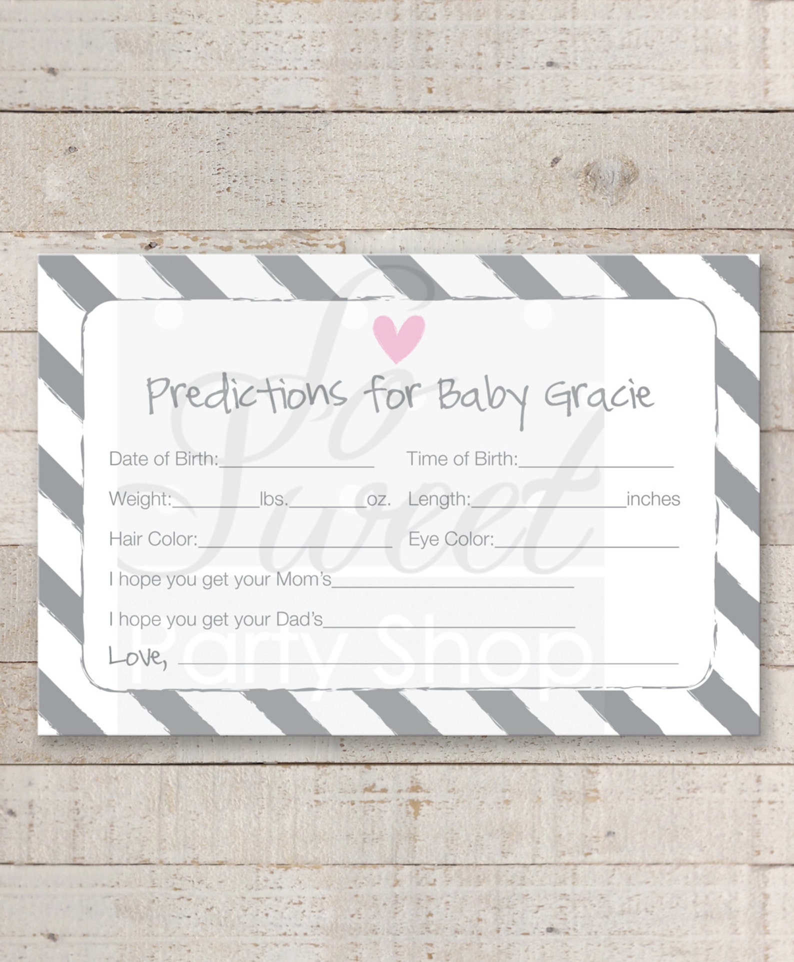 Girl Baby Shower Prediction Cards Girl Baby Shower Etsy