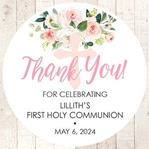 Communion Thank You Favor Stickers Girls 1st Holy Communion Personalized Stickers Girls Baptism Favor Stickers Baby Christening - Set of 24