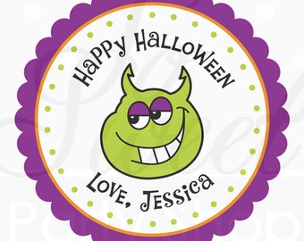 Halloween Stickers Monster, Trick Or Treat Stickers, Happy Halloween Favors, Kids Halloween Party Goodie Bag Labels - Set of 24