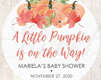 Pumpkin Baby Shower Favor Stickers, Fall Baby Shower Favor Stickers, Thank You Stickers, A Little Pumpkin Is On The Way - Set of 24 Stickers