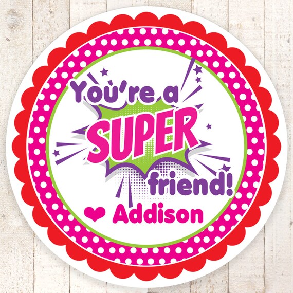 Super Hero Girl Valentines Day Stickers, Kids Valentines Treat Bag Stickers, School Classroom Valentines - Set of 24 Stickers Il_570xn