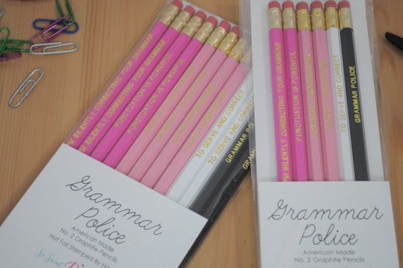 Teacher Pencils Grammar Police Custom Foil Printed Pencils, Teacher Appreciation Gift, Funny Grammar Pencils Gift, Back To School Pencils Il_570xn