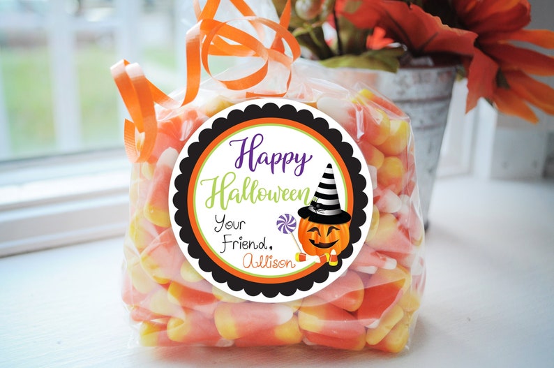 Halloween Favor Stickers, School Halloween Favors, Halloween Party Treat Bag Stickers, Trick Or Treat Stickers, Class Treat Tags Set of 24 image 1